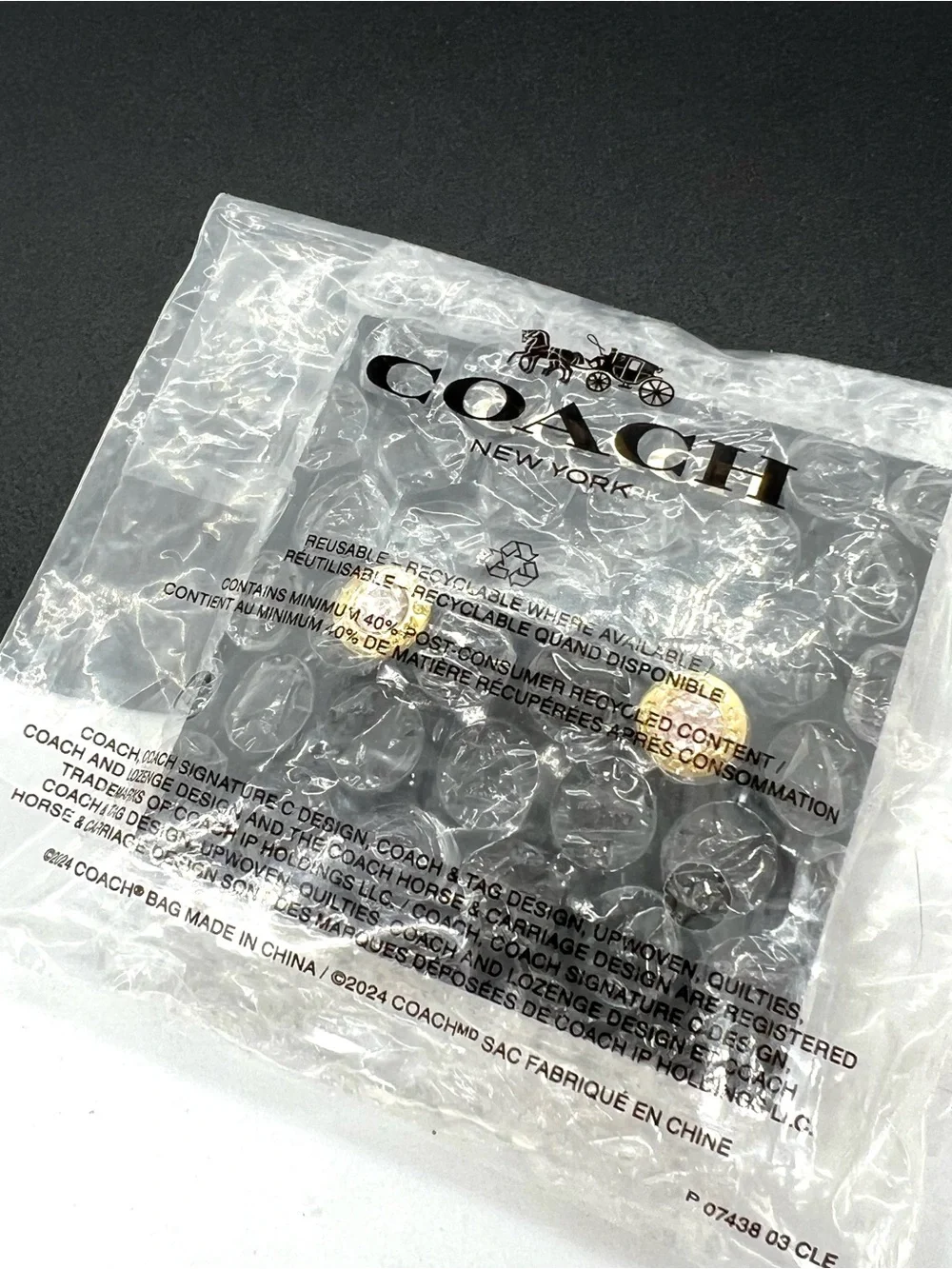COACH NWT F54516 Gold Open Circle Pink Crystal Stud Earrings $68